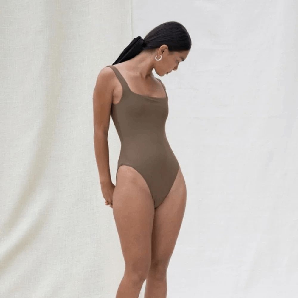 Pari Desai Brown Camellia Sylph One Piece Swim Bathing Suit Women's Size Medium